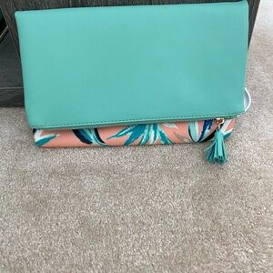 Stylish Mint and Coral Floral Foldover Clutch
